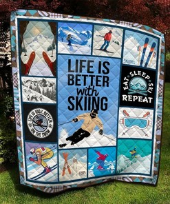 Ski-Inspired Quilt Bedding Set Blanket - Suitable for Home Decor and Picnics