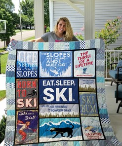 Skiing Born To Ski Quilt Bedding Set Blanket