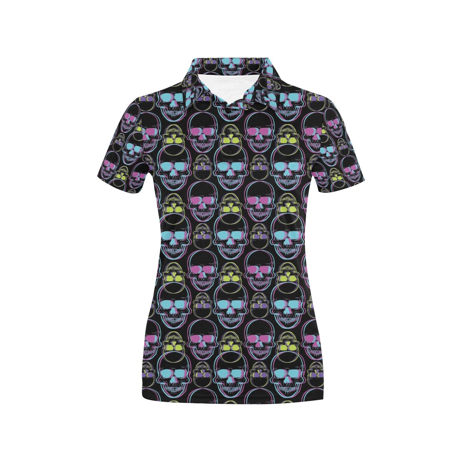Skull 3D Colorful Print Design Women's Polo Shirt