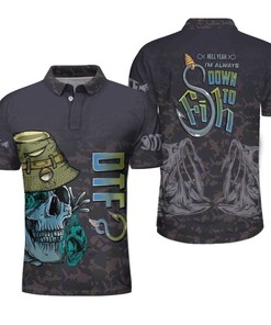 Skull Always Down To Fish American Angler Fishing Camo Polo Shirt