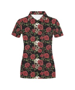 Skull And Roses Print Design Women's 3D Polo Shirt