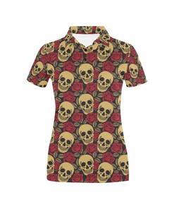 Skull And Roses Print Design Women's Polo Shirt