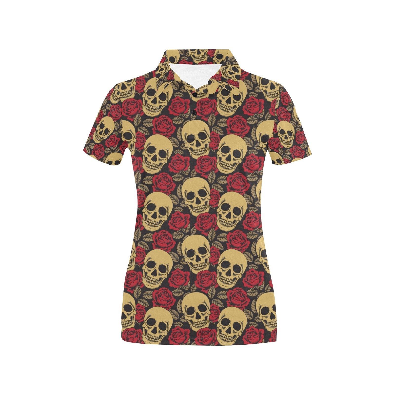 Skull And Roses Print Design Women's Polo Shirt