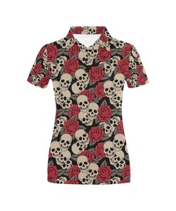 Skull And Roses Print Design Women's Polo Shirt Gift
