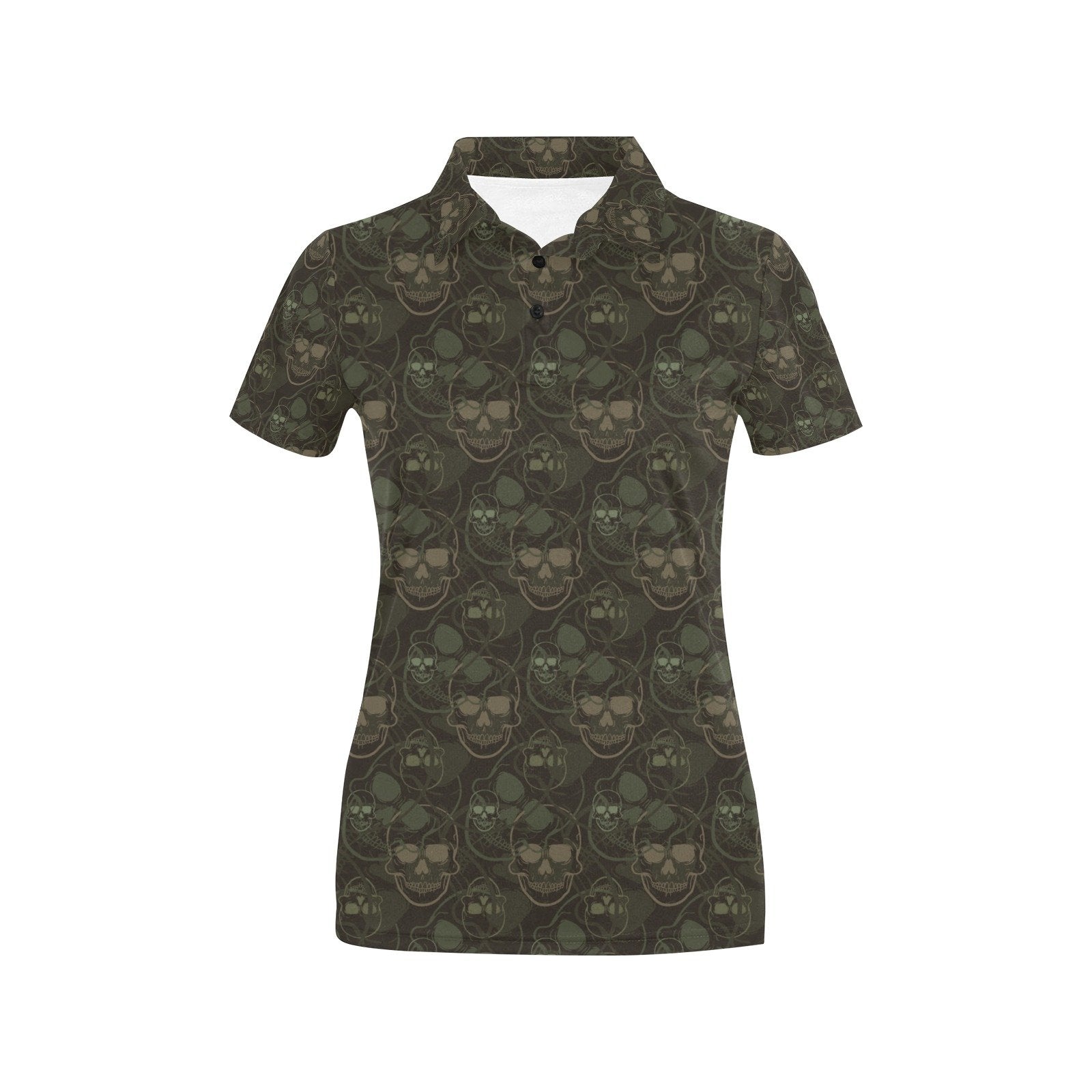 Skull Camo Style Print Design Women's Polo Shirt