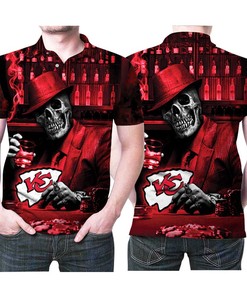 Skull Casino Pokers Kansas City Chiefs Logo 3D Printed Gift For Kansas City Chiefs Fan Polo Shirt