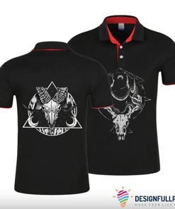 Skull Gift Baphomet Goat Skull And The Moon Polo Shirt Nhd