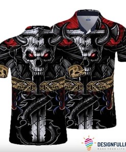 Skull Gift Satan Skull And The Golden Snake Polo Shirt Nhd