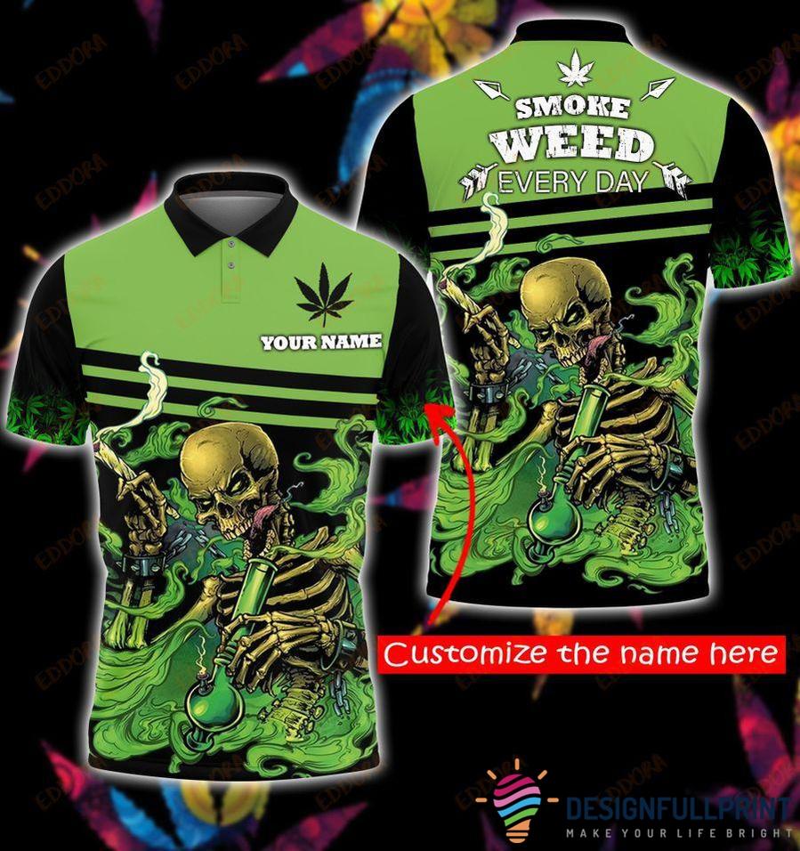 Skull Gift Smoke Pot Leaf Everyday Skull Personalized Polo Shirt Nhd