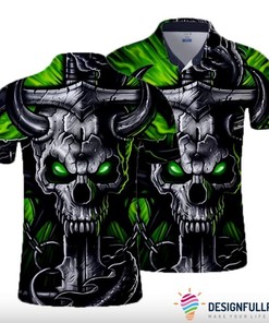 Skull Gift The Green Satan Skull Polo Shirt Nhd