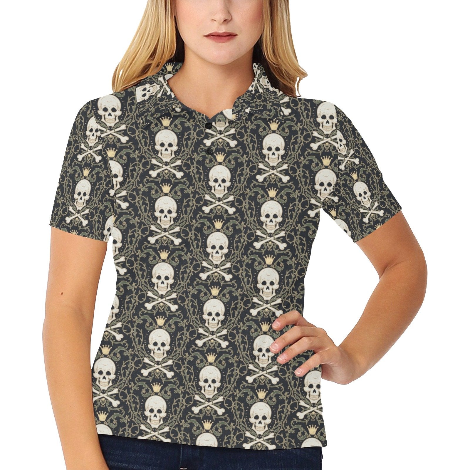 Skull King Print Design Women's Polo Shirt - Image 2