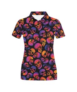 Skull Multicolor Print Design Women's Polo Shirt