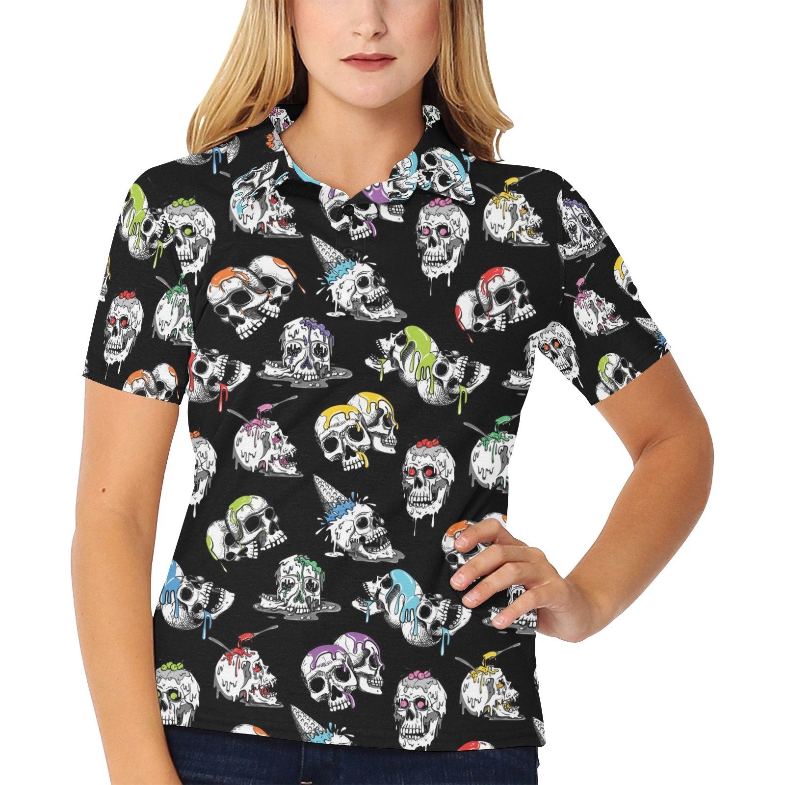 Skull Print Design Women's Polo Shirt Gift - Image 2