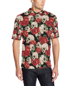 Skull Red Rose Men Polo Shirt