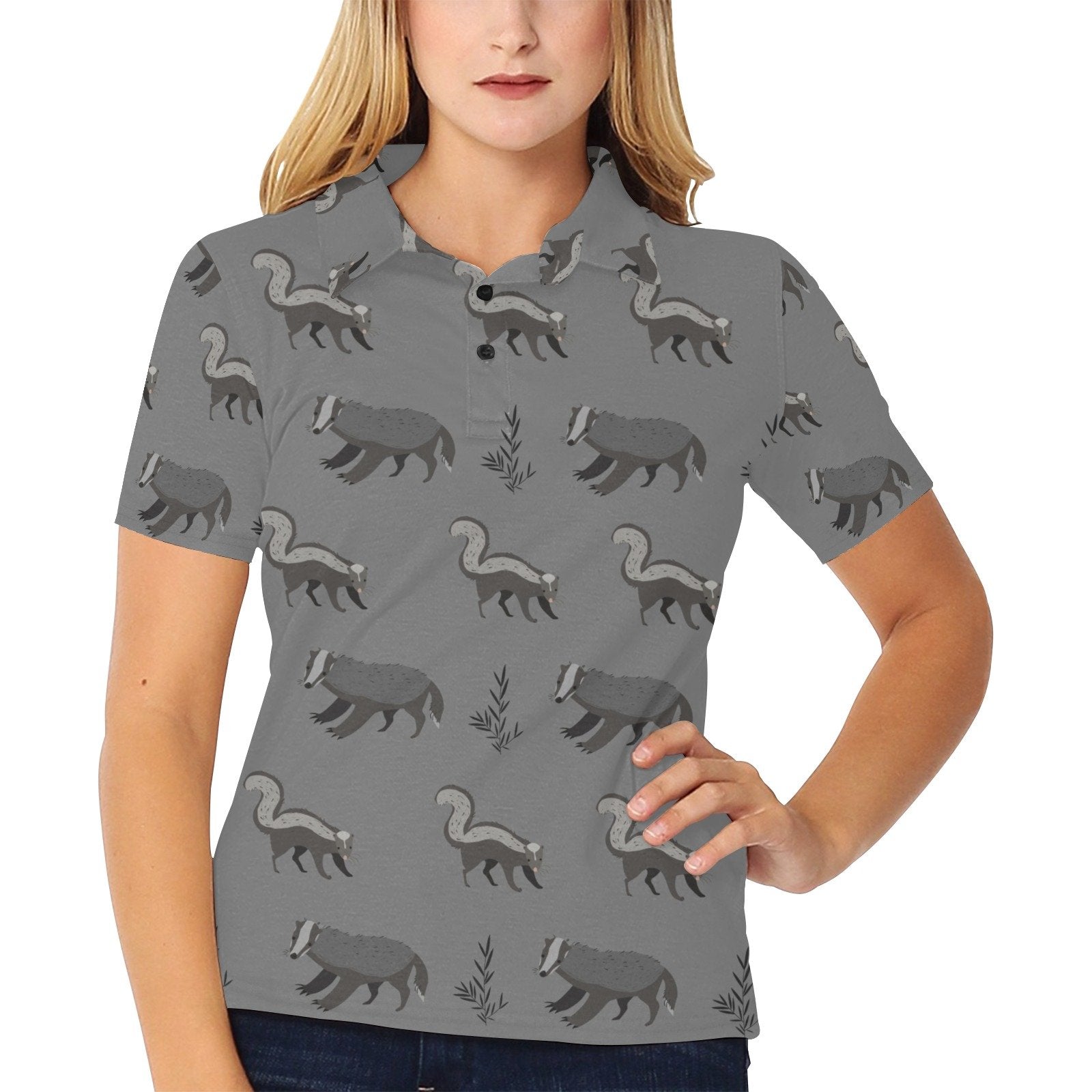 Skunk Print Design Women's Polo Shirt Gift - Image 2