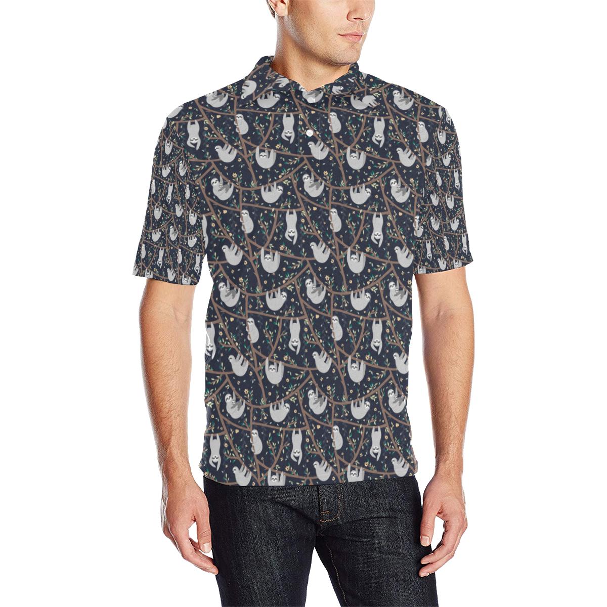 Sloth Happy Design Themed Print Men Polo Shirt
