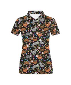 Sloth Print Design Women's Polo Shirt 3D Polo Shirt A1