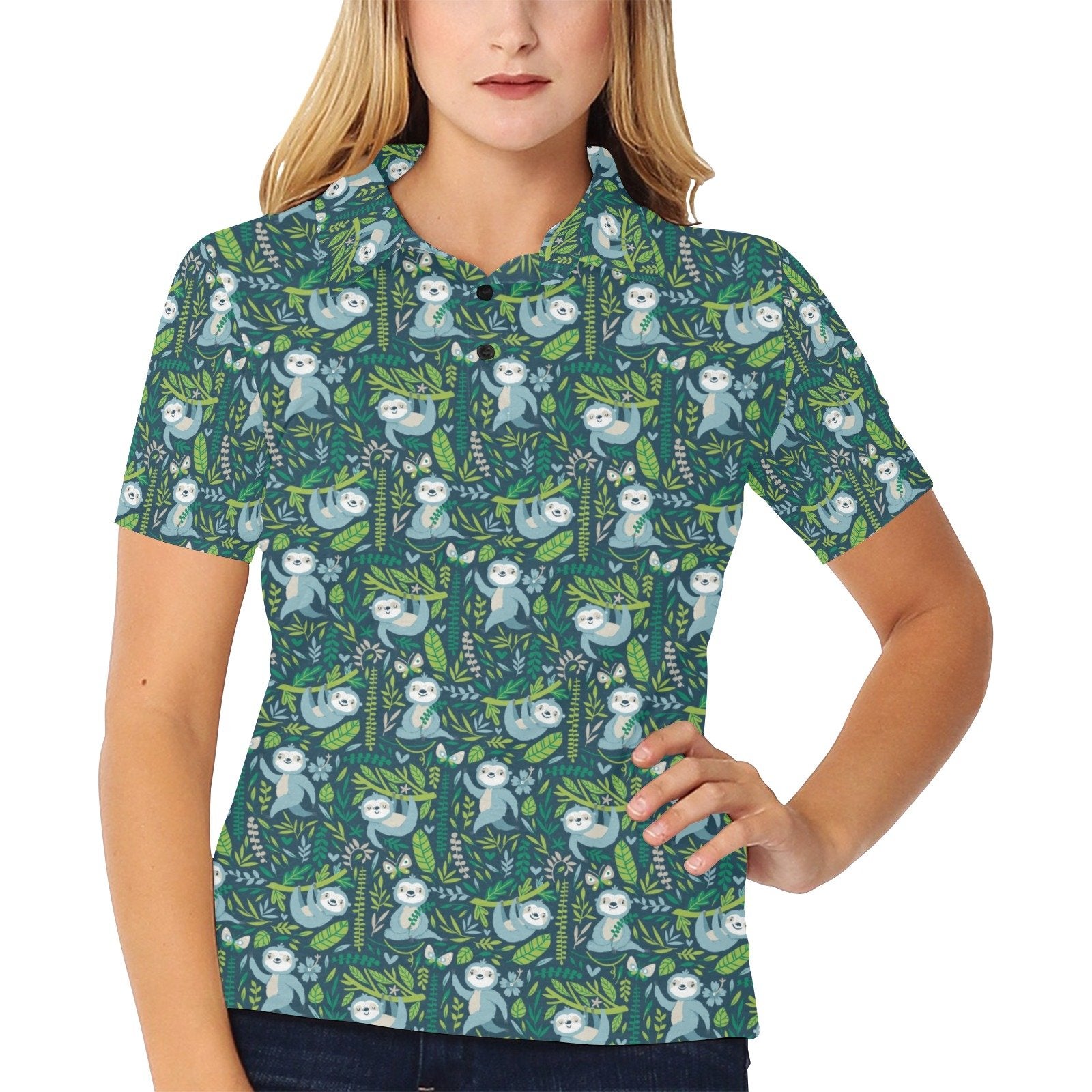 Sloth Print Design Women's Polo Shirt 3D Polo Shirt A6 - Image 2
