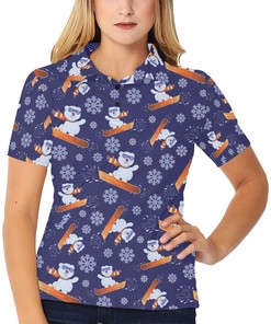 Snowboard Bear Print Design Women's Polo Shirt