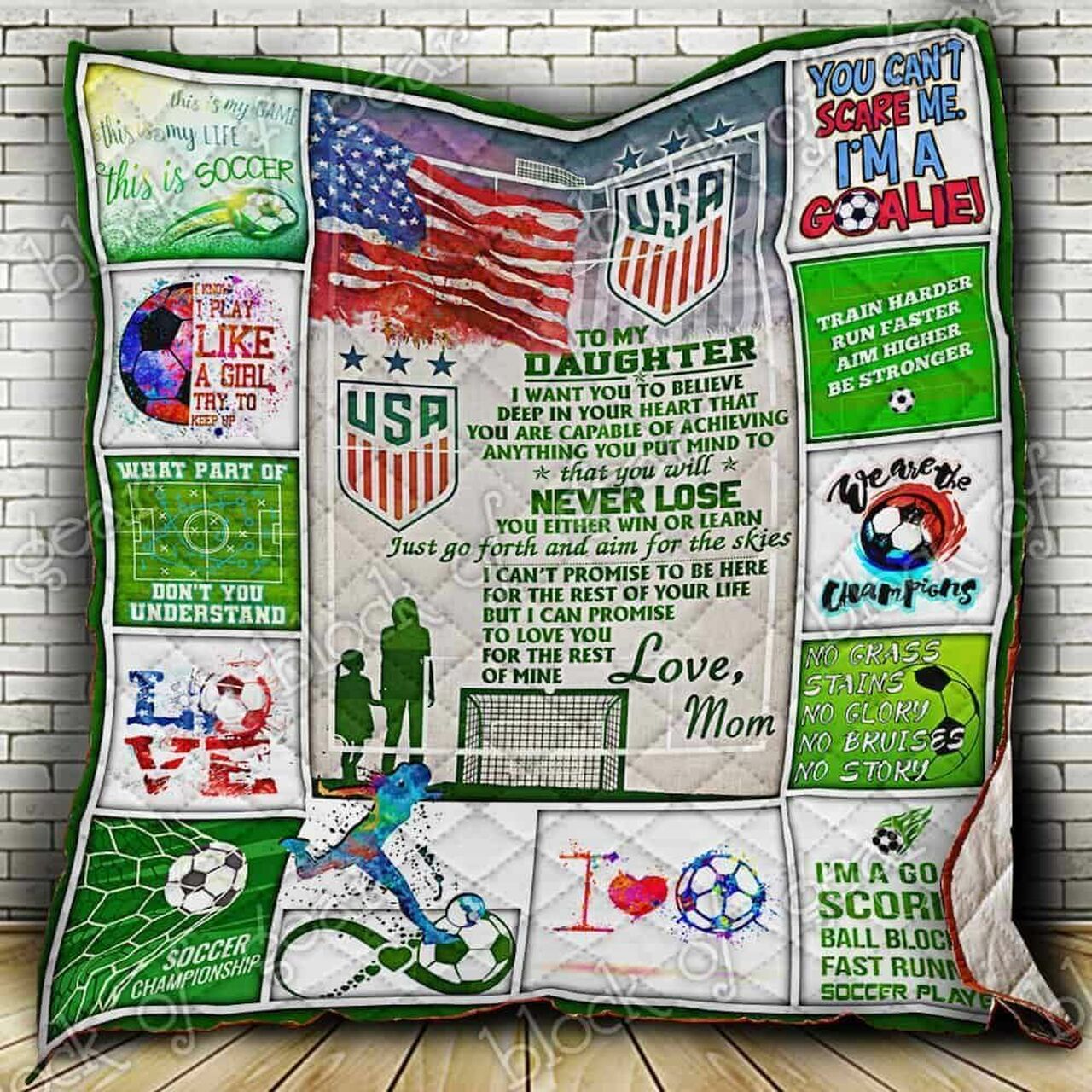 Soccer Daughter Love Mom Quilt Bedding Set Personalized for Home Decoration and Family Gifts