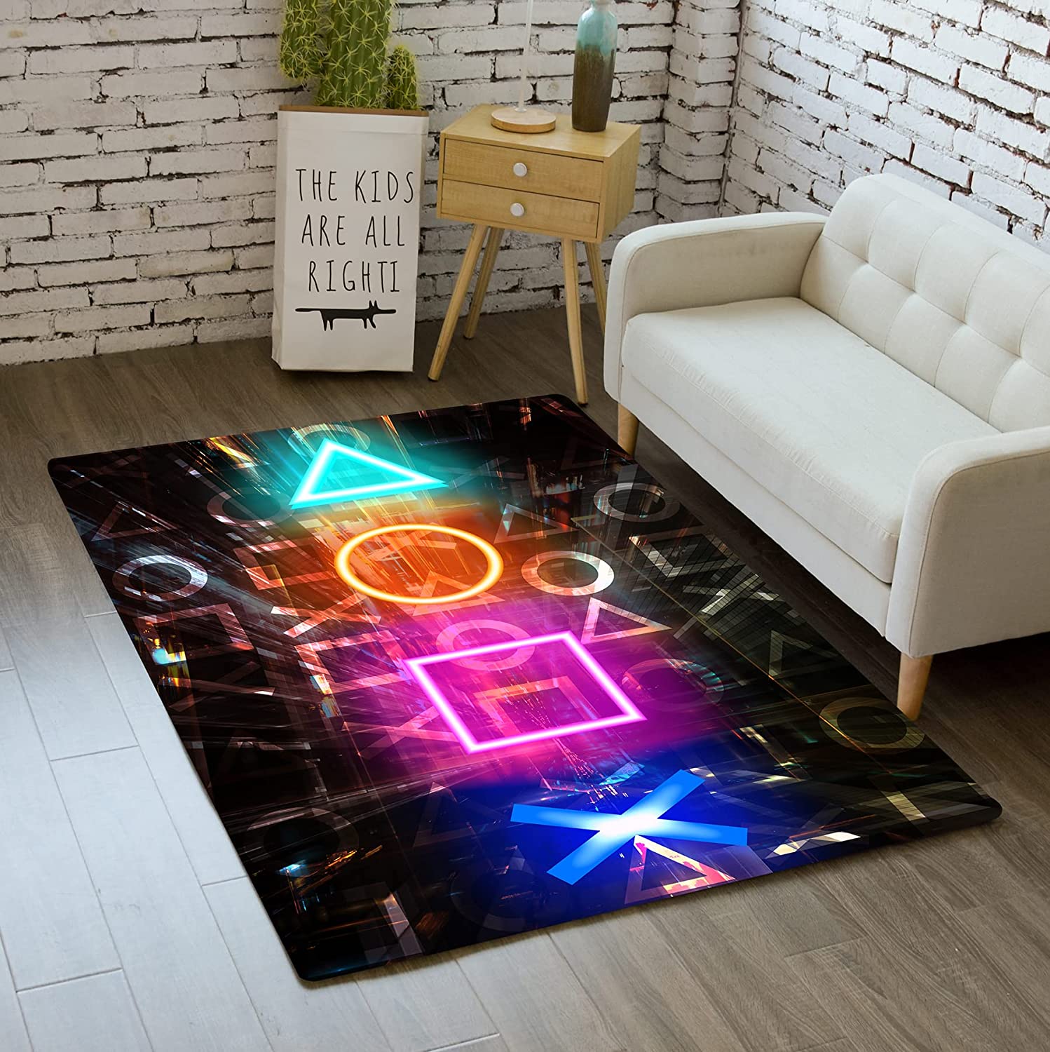 Soft Colorful Gaming Carpet with Video Controller Rug Player Design for Boys Kids Gamer Bedroom and Living Room