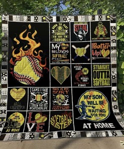 Softball Customizable Quilt Bedding Set Blanket Great for Bedroom Decor and Family Gifts