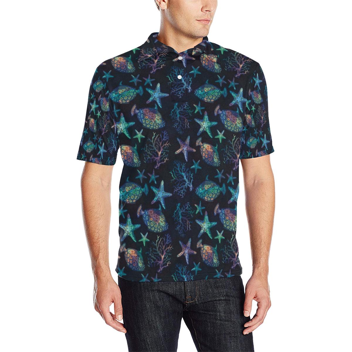 Starfish Pattern Print Design 01 Men Polo Shirt
