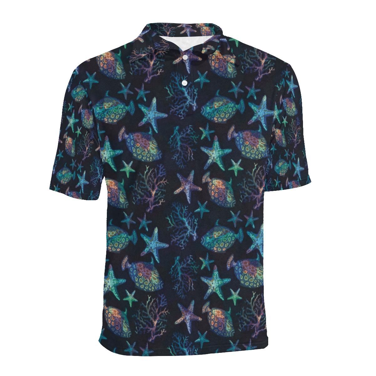 Starfish Pattern Print Design 01 Men Polo Shirt - Image 2