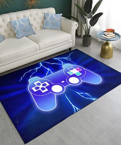 Starry Sky Galaxy Gamer Theme Printed Consoles Carpets Area Rug, Non-Slip Polyester Mat for Kids Room