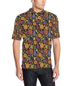 Steampunk Bird Design Themed Print Men Polo Shirt