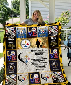 Steelers To My Grandson with Love from Grandpa Quilt Bedding Set for Family Gifts