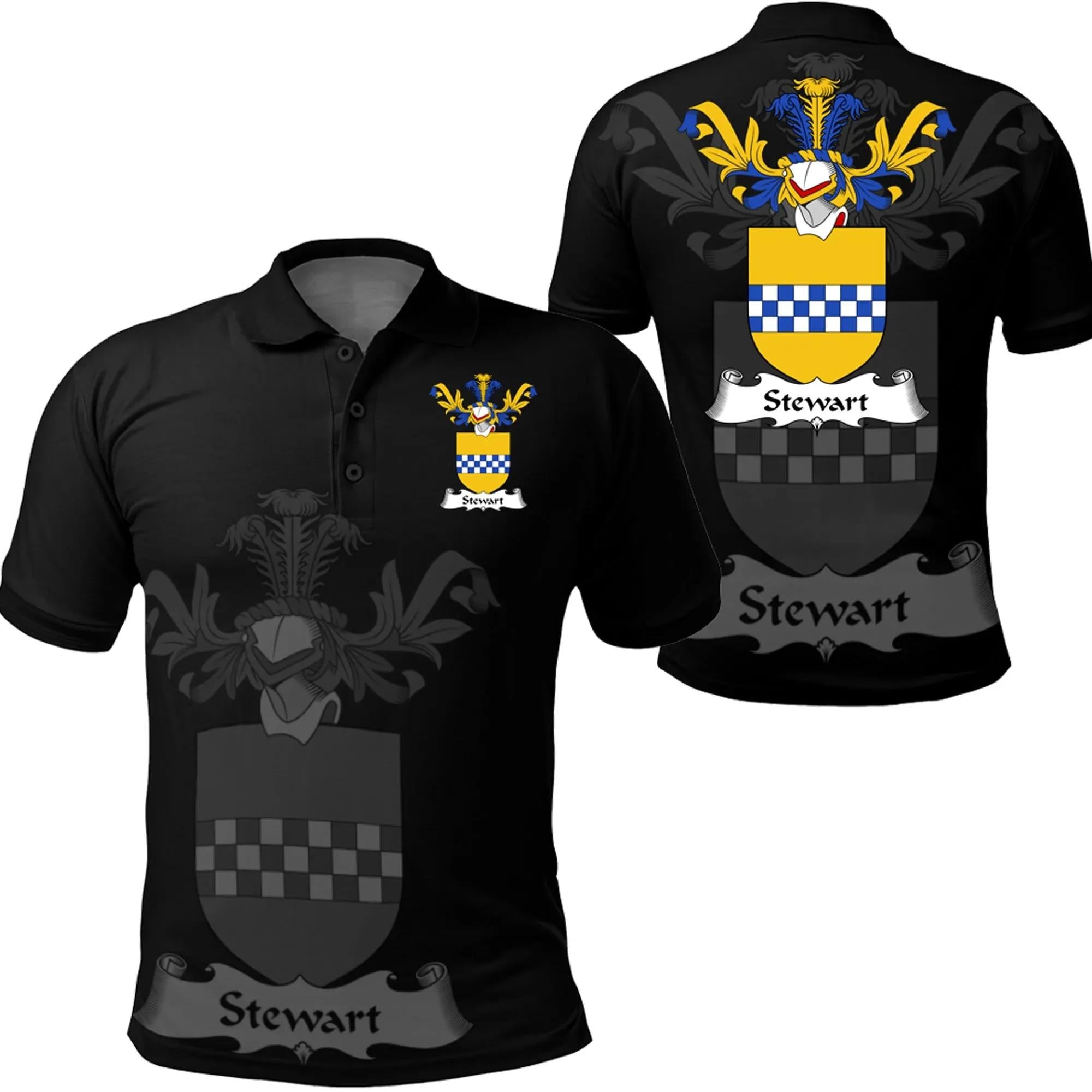 Stewart Royal Ancient Tartan Crest Polo Shirt - Thistle Black Style