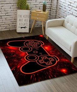 Stylish Gamer Area Rugs for Boys Room - Gamepad Controller Design, Polyester Floor Mat, Gaming Decor Crystal Doormats