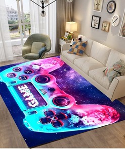 Stylish Gaming Area Rug for Bedroom Boys - Black Gamepad Blue Floor Rugs, Cool Sofa Floor Mat Home Decor