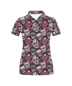 Sugar Skull Print Design Women's Polo Shirt 3D Polo Shirt A1