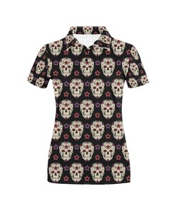 Sugar Skull Print Design Women's Polo Shirt 3D Polo Shirt A2