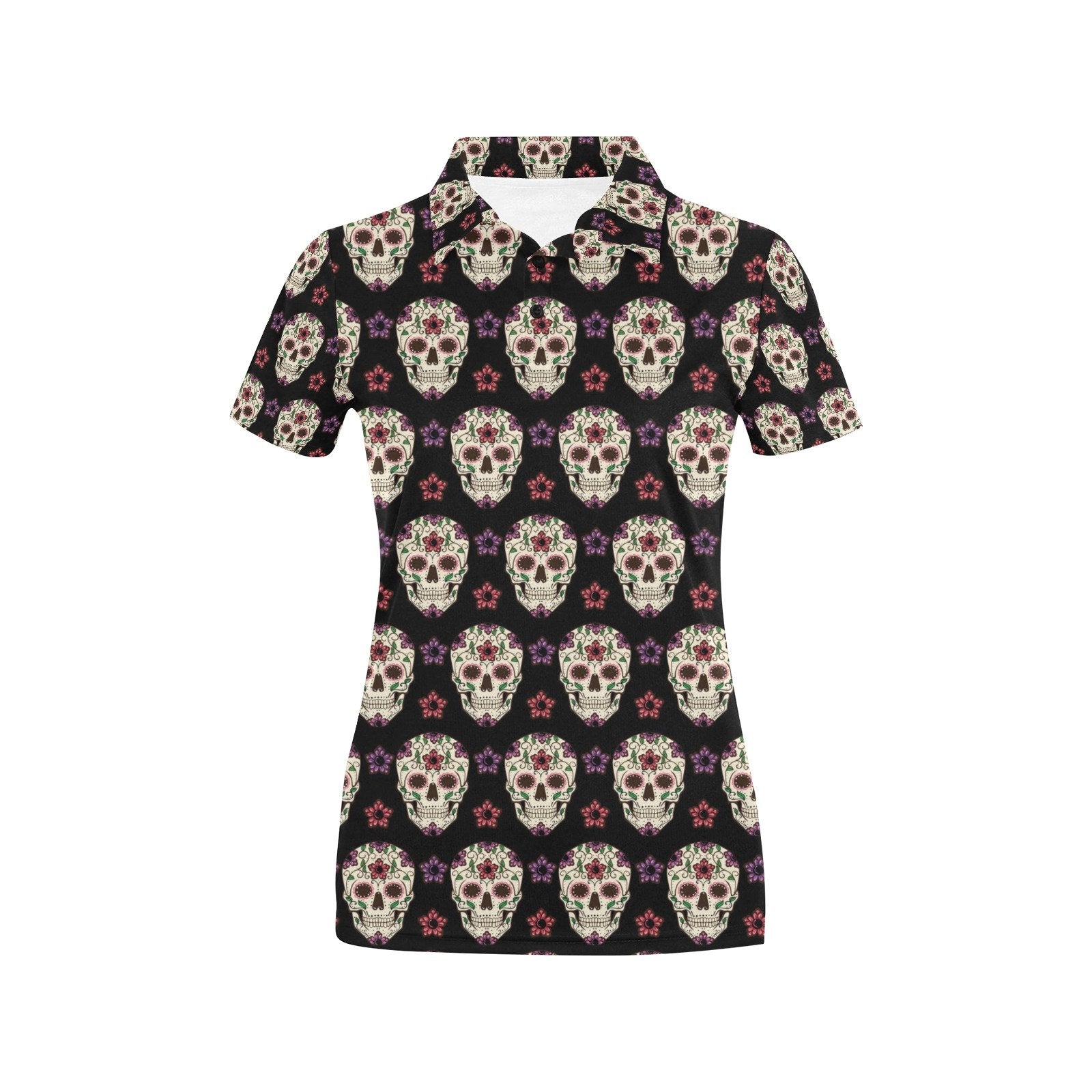 Sugar Skull Print Design Women's Polo Shirt 3D Polo Shirt A2