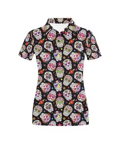 Sugar Skull Print Design Women's Polo Shirt 3D Polo Shirt A3