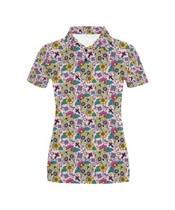 Sugar Skull Print Design Women's Polo Shirt 3D Polo Shirt A4