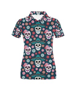 Sugar Skull Print Design Women's Polo Shirt 3D Polo Shirt A5
