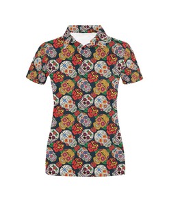 Sugar Skull Print Design Women's Polo Shirt 3D Polo Shirt A6