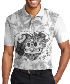Sugar Skull Skeleton Till Death Do Us Part Calavera Couple Polo Shirt