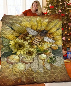 Sunflower Bee Quilt Bedding Set Bedroom Decor, Gifts for Family