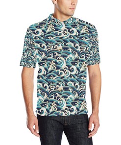 Surf Wave Pattern Men Polo Shirt