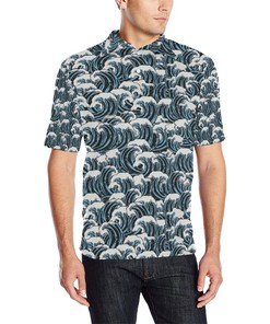 Surf Wave Pattern Print Men Polo Shirt