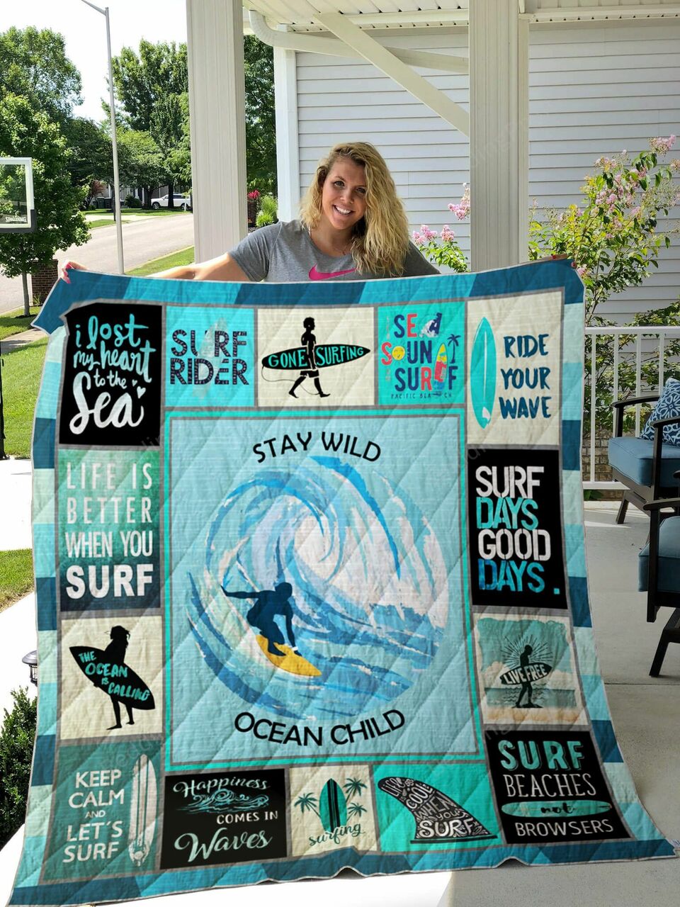 Surfing Theme Stay Wild Ocean Child Quilt Bedding Set Blanket