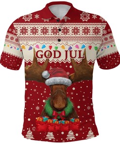 Sweden Christmas Polo Shirt Moose - Red K8