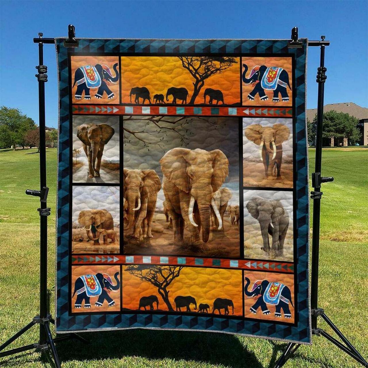 Sweet Elephant Family Quilt Bedding Set for a Cozy Home Decor - Family Gifts