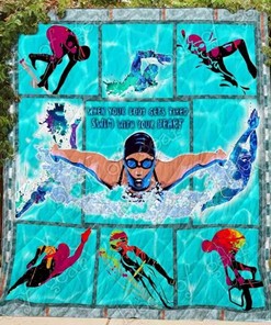 Swim With Your Heart Personalized Quilt Blanket Bedding Set, Great for Picnic and Gifts for Family
