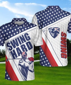 Swing Hard Golf With American Flag Polo Shirt